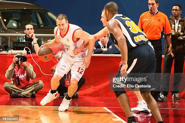 Mason Rocca, #12 of Armani Jeans Milano dribbles during the Euroleague Basketball Regular Season 2009-2010 Game Day 8 between Armani Jeans Milano v...