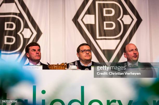 Headcoach Dieter Hecking, Director of Sport Max Eberl and Managing director Stephan A. C. Schippers of Borussia Moenchengladbach during the Annual...