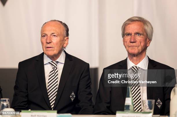 President Rolf Koenigs and Vice President Siegfried Soellner of Borussia Moenchengladbach during the Annual Meeting of Borussia Moenchengladbach at...