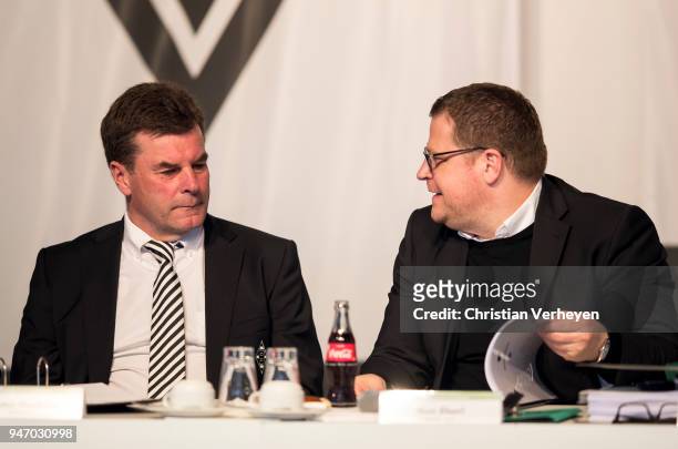 Head Coach Dieter Hecking and Director of Sport Max Eberl of Borussia Moenchengladbach during the Annual Meeting of Borussia Moenchengladbach at...