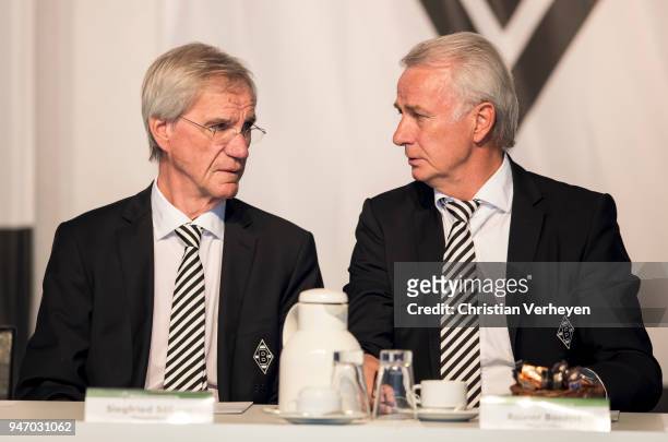 Vice President Siegfried Soellner and Vice President Rainer Bonhof of Borussia Moenchengladbach during the Annual Meeting of Borussia...