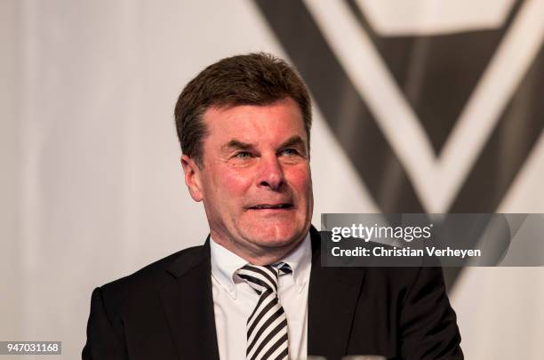 Head Coach Dieter Hecking of Borussia Moenchengladbach during the Annual Meeting of Borussia Moenchengladbach at Borussia-Park on April 16, 2018 in...