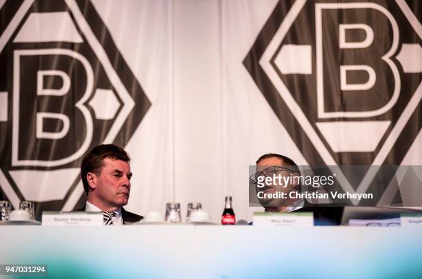 Headcoach Dieter Hecking and Director of Sport Max Eberl of Borussia Moenchengladbach during the Annual Meeting of Borussia Moenchengladbach at...