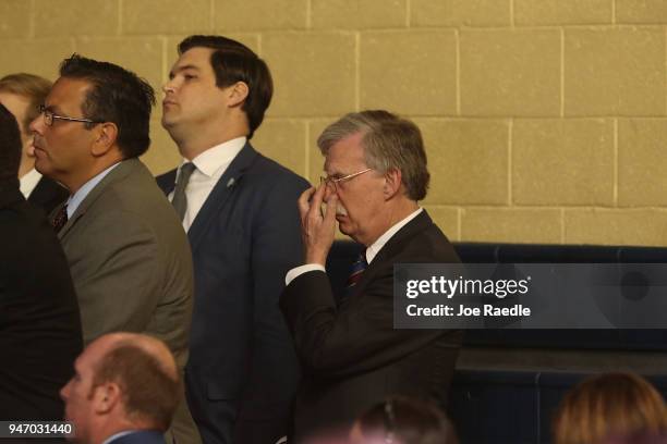 John Bolton, the national security adviser, listens as President Donald Trump speaks during a roundtable discussion about the Republican $1.5...