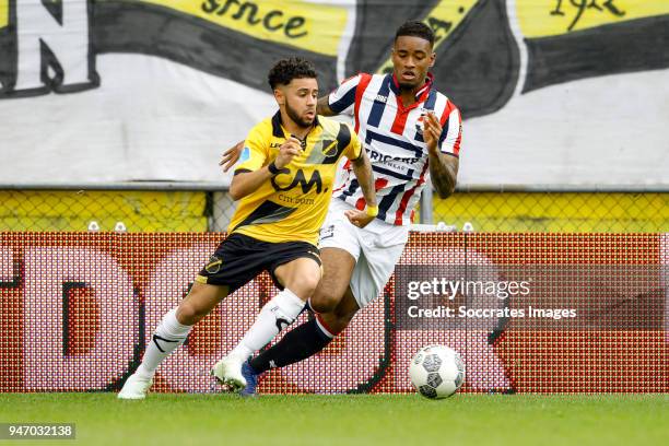 Mounir El Allouchi of NAC Breda, Giliano Wijnaldum of Willem II during the Dutch Eredivisie match between NAC Breda v Willem II at the Rat Verlegh...