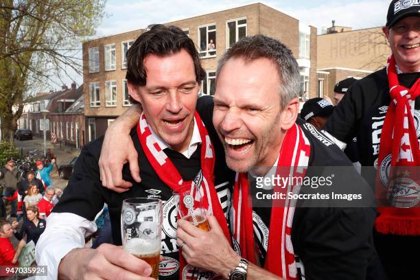 Chris van der Weerden of PSV, assistant trainer Andre Ooijer of PSV during the champions parade during the PSV champions parade at the City of...