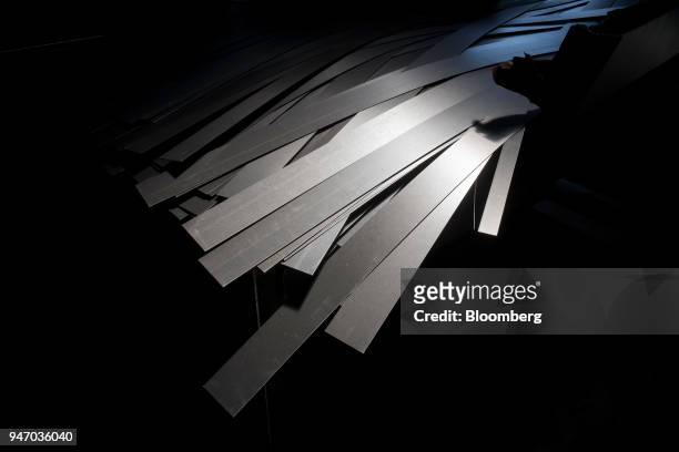Metal strips sits on a table at the Metal Manufacturing Co. Facility in Sacramento, California, U.S., on Thursday, April 12, 2018. The Federal...