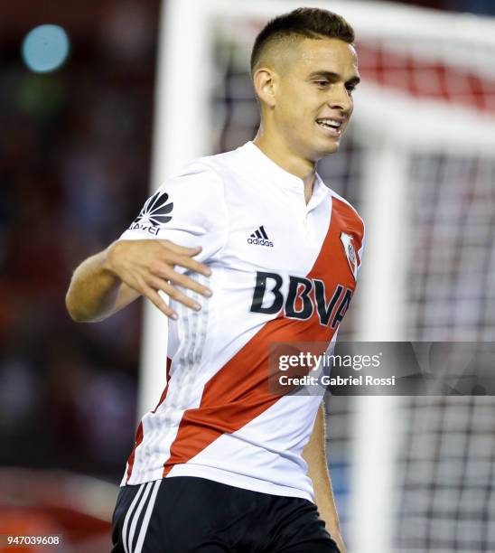 Rafael Santos Borre of River Plate celebrates after scoring the first goal of his team during a match between River Plate and Rosario Central as part...