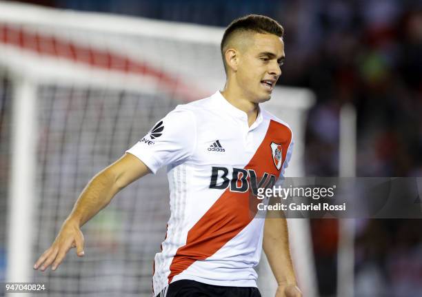 Rafael Santos Borre of River Plate celebrates after scoring the first goal of his team during a match between River Plate and Rosario Central as part...