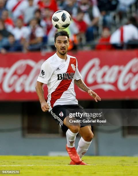 Ignacio Scocco of River Plate controls the ball during a match between River Plate and Rosario Central as part of Superliga 2017/18 at Estadio...