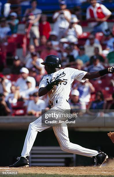 Michael Jordan of the Birmingham Barons bats during an August 1994 game against the Memphis Chicks at Hoover Metropolitan Stadium in Hoover, Alabama.