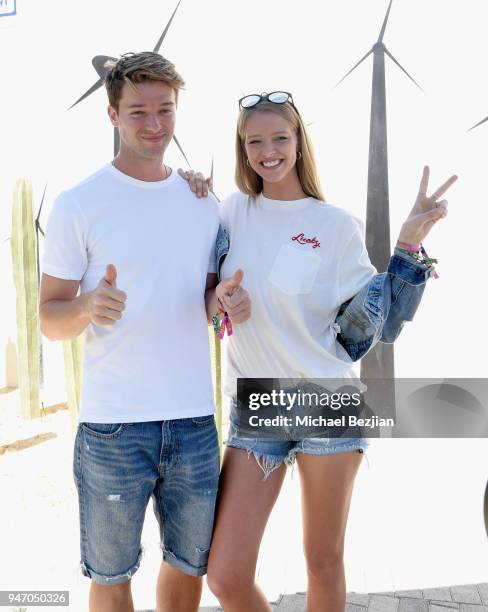 Actor Patrick Schwarzenegger and model Abby Champion attend the FHI Heat X Lucky Brands "Desert Jam" 2018 at the ARRIVE Hotel on April 14, 2018 in...