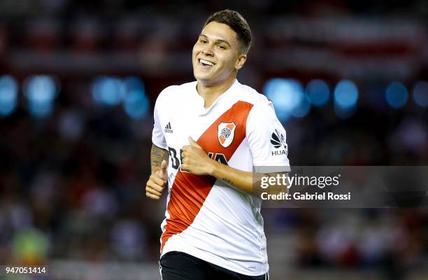 Juan Fernando Quintero of River Plate smiles during a match between River Plate and Rosario Central as part of Superliga 2017/18 at Estadio...