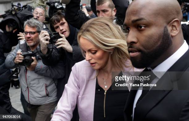 Adult film actress Stormy Daniels arrives at the United States District Court Southern District of New York for a hearing related to Michael Cohen,...