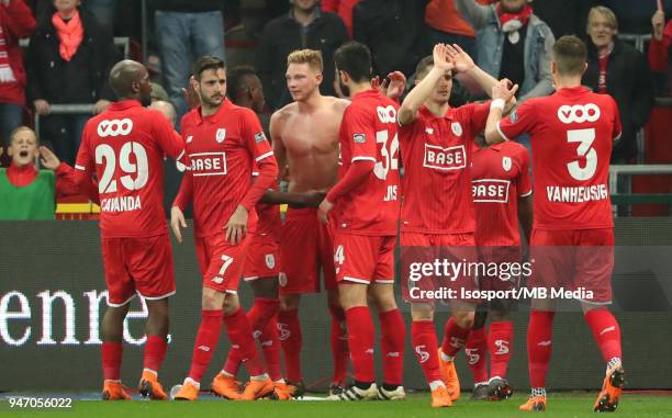 Liege , Belgium / Standard de Liege v Kaa Gent / "nRenaud EMOND - Celebration "nFootball Jupiler Pro League 2017 - 2018 Play-Off 1 Matchday 3 /...