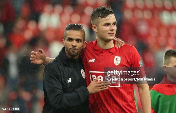 Liege , Belgium / Standard de Liege v Kaa Gent / "nMehdi CARCELA - Zinho VANHEUSDEN - Celebration"nFootball Jupiler Pro League 2017 - 2018 Play-Off 1...