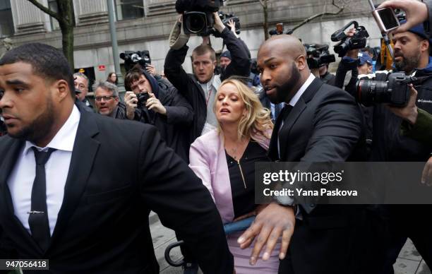 Adult film actress Stormy Daniels arrives at the United States District Court Southern District of New York for a hearing related to Michael Cohen,...