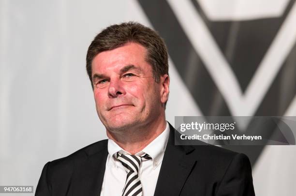 Head Coach Dieter Hecking of Borussia Moenchengladbach during the Annual Meeting of Borussia Moenchengladbach at Borussia-Park on April 16, 2018 in...