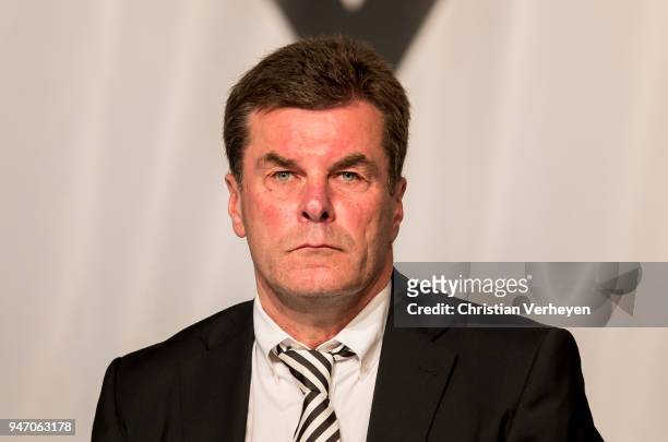 Head Coach Dieter Hecking of Borussia Moenchengladbach during the Annual Meeting of Borussia Moenchengladbach at Borussia-Park on April 16, 2018 in...