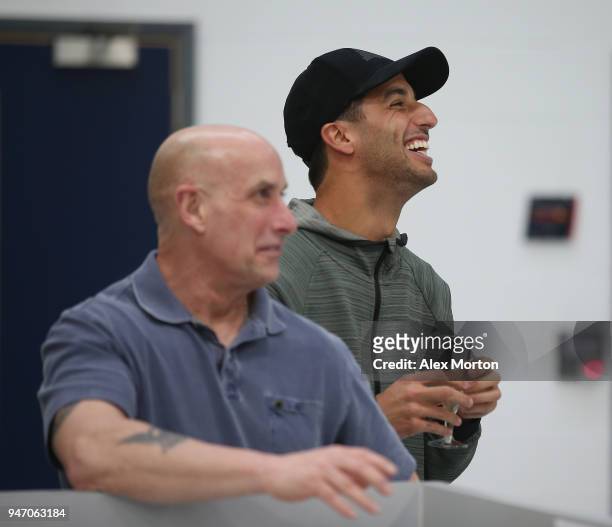 Daniel Ricciardo, driver for Red Bull Racing addresses the team at the Red Bull Racing factory on April 16, 2018 in Milton Keynes, England.