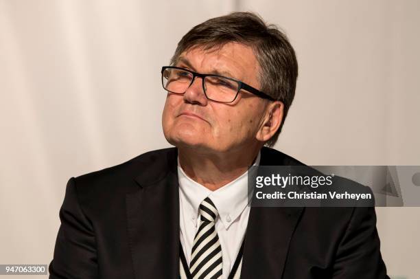 Bureau Member Hans Meyer of Borussia Moenchengladbach during the Annual Meeting of Borussia Moenchengladbach at Borussia-Park on April 16, 2018 in...