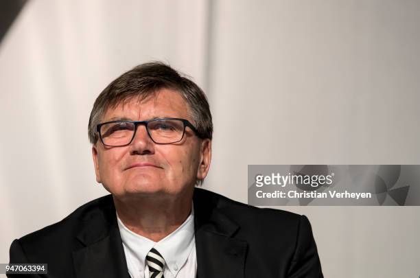 Bureau Member Hans Meyer of Borussia Moenchengladbach during the Annual Meeting of Borussia Moenchengladbach at Borussia-Park on April 16, 2018 in...