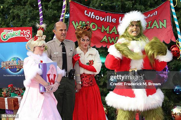 Los Angeles County Sheriff Lee Baca and Universal Studios characters launch the "13 Days of Grinchmas" on December 17, 2009 in Universal City,...