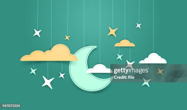 hanging moon and stars background - paper craft stock illustrations