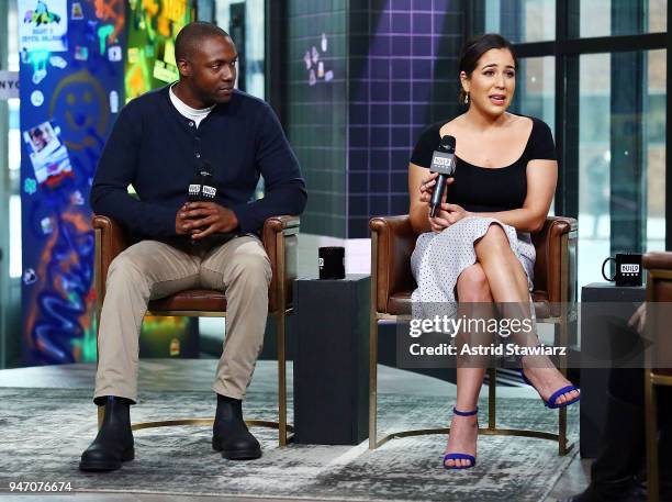 Actors Rob Brown and Audrey Esparza discuss the NBC drama Blindspot at Build Studio on April 16, 2018 in New York City.