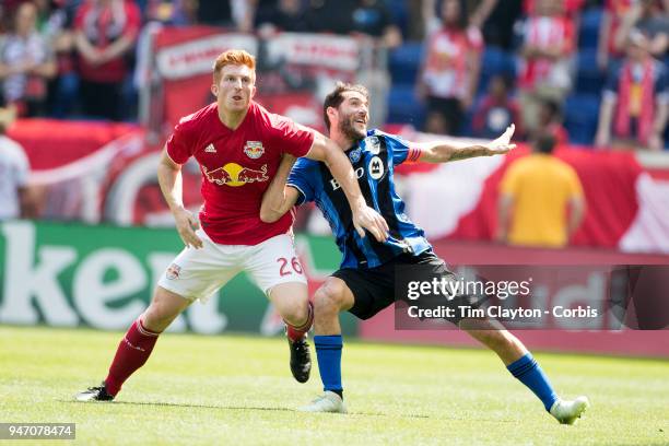 Tim Parker of New York Red Bulls and Ignacio Piatti of Montreal Impact challenge for the ball during the New York Red Bulls Vs Montreal Impact MLS...