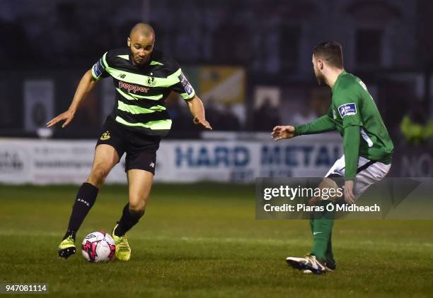 Bray , Ireland - 16 April 2018; Ethan Boyle of Shamrock Rovers in action against Corey Galvin of Bray Wanderers during the SSE Airtricity League...
