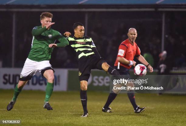 Bray , Ireland - 16 April 2018; Graham Burke of Shamrock Rovers in action against Paul O'Conor of Bray Wanderers during the SSE Airtricity League...