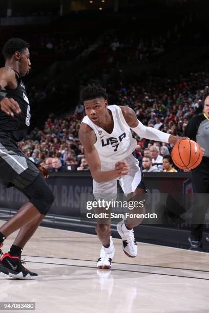 Cameron Reddish of Team USA drives to the basket against Team World during the Nike Hoop Summit on April 13, 2018 at the MODA Center Arena in...