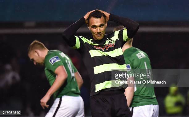 Bray , Ireland - 16 April 2018; Graham Burke of Shamrock Rovers reacts after a missed chance during the SSE Airtricity League Premier Division match...