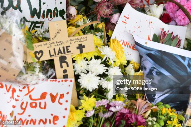 Flowers seen outside the gates of Winnie Mandela's house in Orlando East home. Winnie Mandela, the ex wife of Nelson Mandela passed away in...