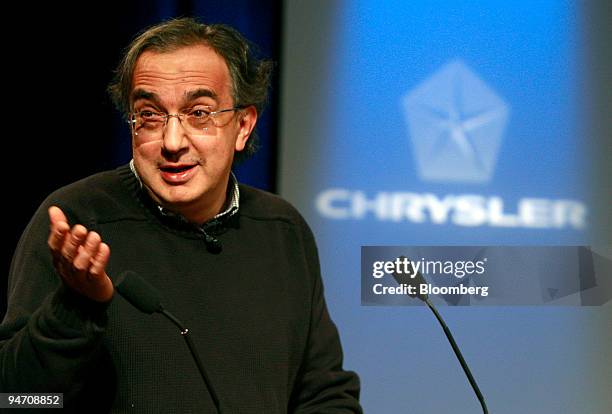 Sergio Marchionne, chief executive officer of Chrysler Group LLC and Fiat SpA, speaks at a news conference at Chrysler headquarters in Auburn Hills,...