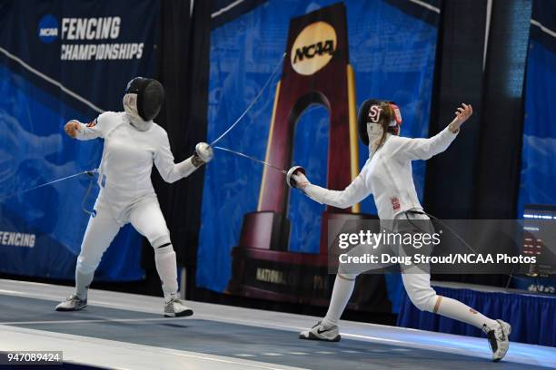 Allison Lee of Princeton University takes on Karolina Kaleta of St. John's University in the sabre competition during the Division I Women's Fencing...
