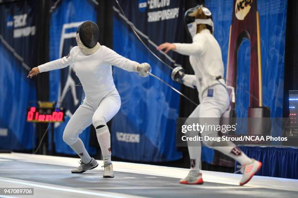 Cindy Gao of Harvard University and Catherine Nixon of Princeton compete in the epée competition during the Division I Women's Fencing Championship...