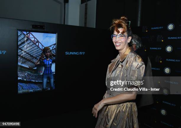 Nina Zilli attends the unveiling of FC Internazionale 'Innovative Passion' Concept At Milan Design Week on April 16, 2018 in Milan, Italy.