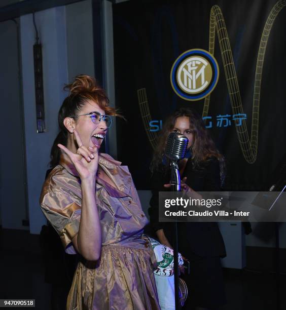 Nina Zilli attends the unveiling of FC Internazionale 'Innovative Passion' Concept At Milan Design Week on April 16, 2018 in Milan, Italy.