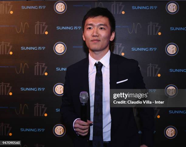 Internazionale Milano board member Steven Zhang Kangyang speaks during the unveiling of FC Internazionale 'Innovative Passion' Concept At Milan...