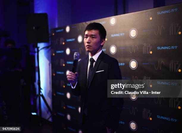 Internazionale Milano board member Steven Zhang Kangyang speaks during the unveiling of FC Internazionale 'Innovative Passion' Concept At Milan...