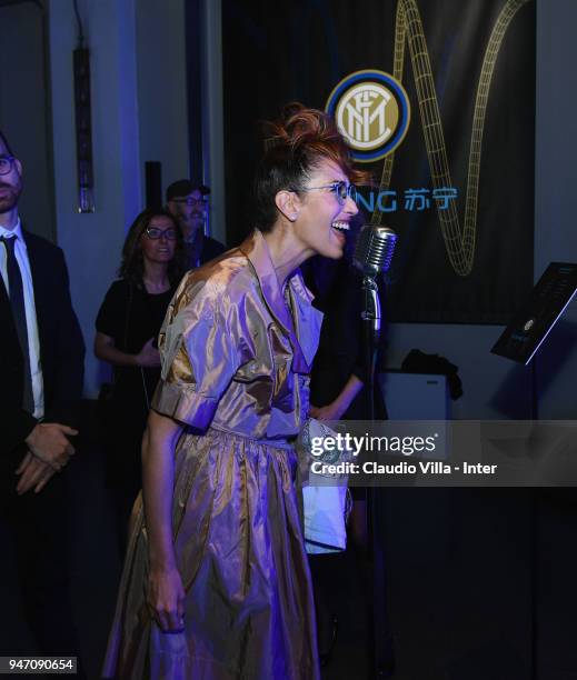 Nina Zilli attends the unveiling of FC Internazionale 'Innovative Passion' Concept At Milan Design Week on April 16, 2018 in Milan, Italy.