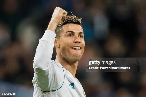 Cristiano Ronaldo of Real Madrid celebrates after scoring his goal during the La Liga 2017-18 match between Real Madrid and Girona FC at Estadio...