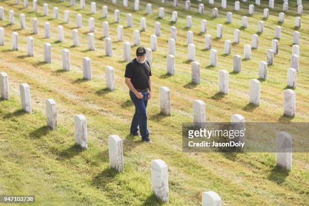 authentic vietnam veteran walking in military cemetary - jasondoiy stock pictures, royalty-free photos & images