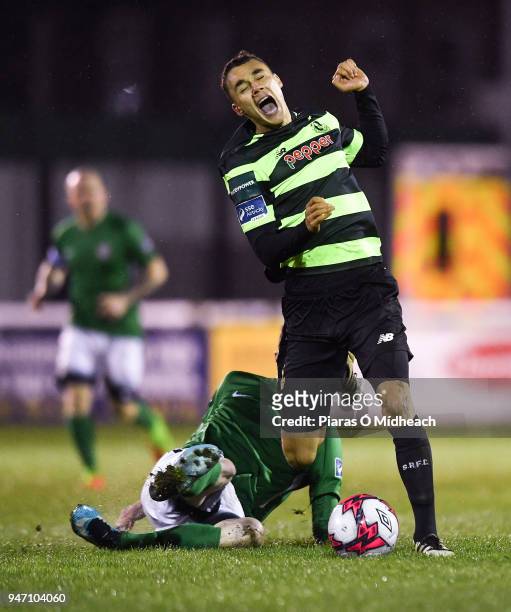 Bray , Ireland - 16 April 2018; Graham Burke of Shamrock Rovers in action against Ronan Coughlan of Bray Wanderers during the SSE Airtricity League...