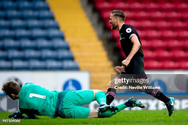 Jordan Lyden of Aston Villa scores a goal during the Premier League 2 match between Blackburn Rovers and Aston Villa at Ewood Park on April 16, 2018...