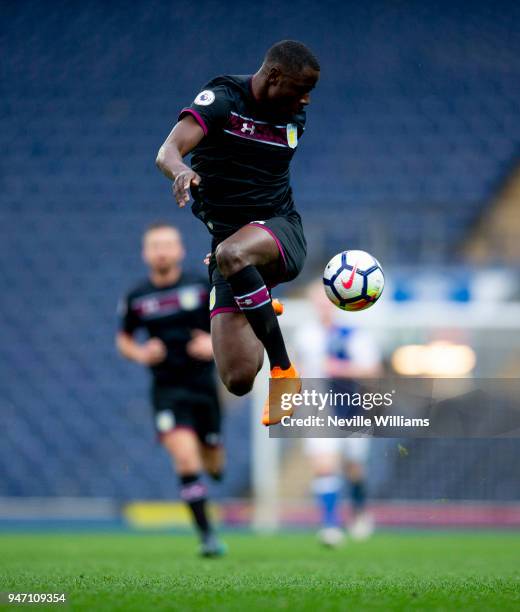 Keinan Davis of Aston Villa during the Premier League 2 match between Blackburn Rovers and Aston Villa at Ewood Park on April 16, 2018 in Blackburn,...