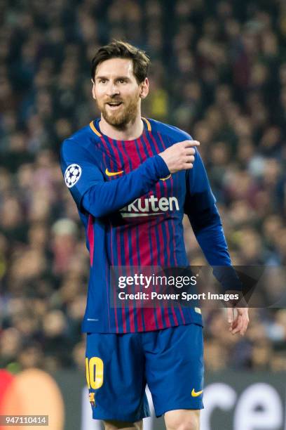 Lionel Andres Messi of FC Barcelona reacts during the UEFA Champions League 2017-18 Round of 16 match between FC Barcelona and Chelsea FC at Camp Nou...