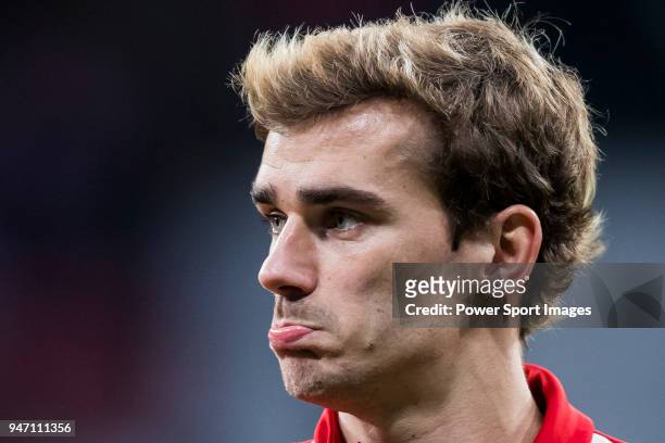 Antoine Griezmann of Atletico de Madrid prior to the UEFA Europa League 2017-18 Round of 16 match between Atletico de Madrid and FC Lokomotiv Moscow...